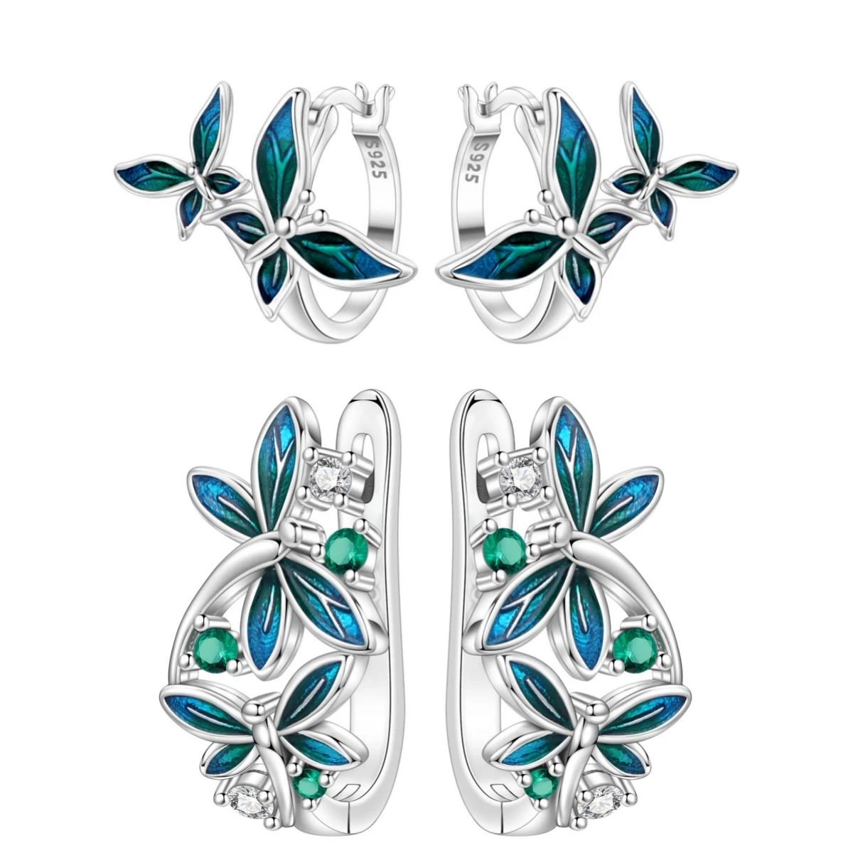 PANPOKI Original 925 Sterling Silver Double Butterfly Insect Earrings Women Hoop Earring Anniversary Jewelry Trendy Gifts