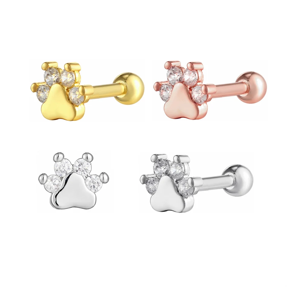 

1PC Crystal Zircon Animal Cat Dog Claw Earring Stainless Steel Ear Stud Cartilage Helix Piercing Ring Women Girl Gothic Jewelry