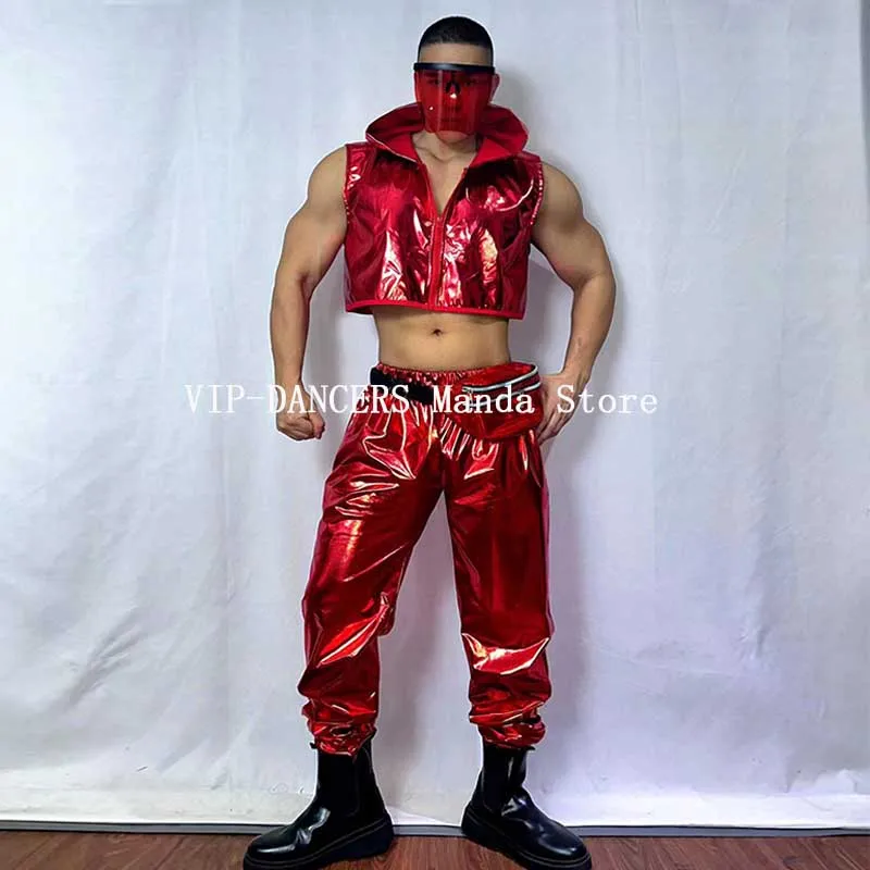 Kostium do tańca hip hop dla dorosłych, strój sceniczny dla mężczyzn, czerwona bluza z kapturem, luźne spodnie, strój jazzowy, męski strój do klubu nocnego, odzież dla tancerzy Gogo VDL1712