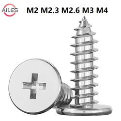 304 Stainless Steel Super Ultra Thin Flat Wafer Head Cross Recessed Self Tapping Screws M2 M2.3 M2.6 M3 M3.5 M4