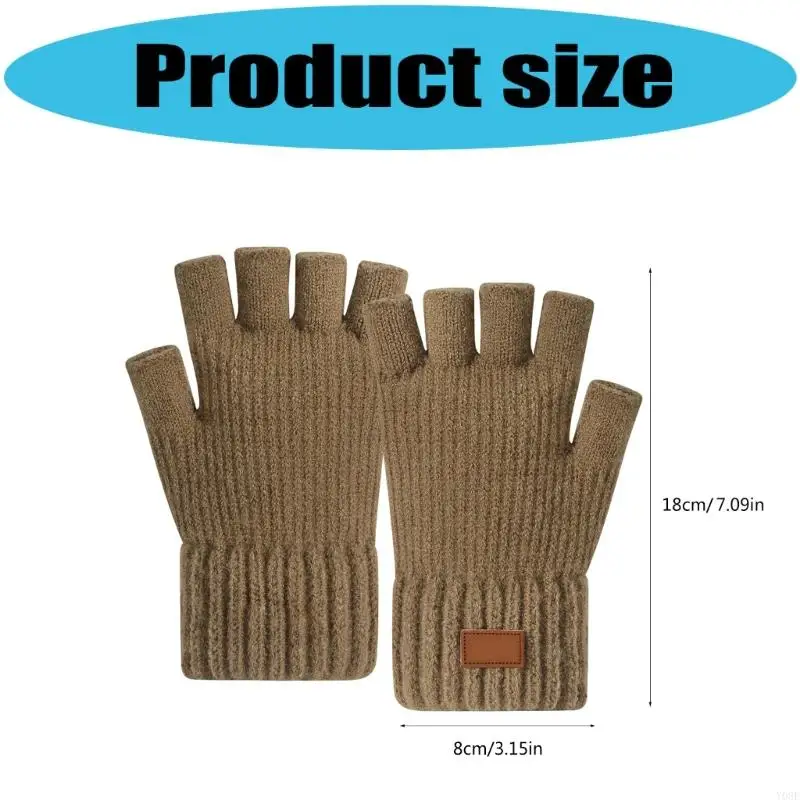 قفازات دافئة سميكة بتصميم نصف إصبع، قفازات مرنة تعمل باللمس للداخل Y08E #6