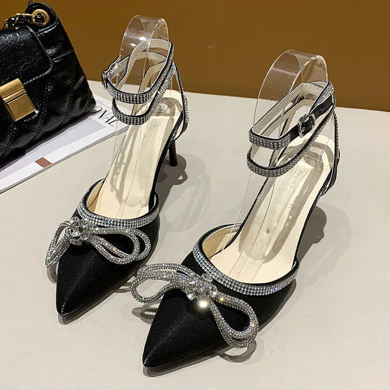 Banquet Dress White High Heels Elegant Temperament Dress Wedding Shoes Rhinestone Pointed Hollow Toe Sexy Sandals for Women