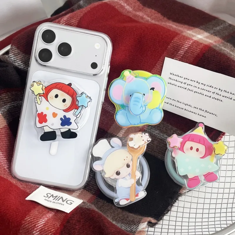 ﻿Magnetic Folding Mobile Phone Grip Holder Cartoon Bear elephant Cute Socket Pocket Support for Magsafe IPhone 18 17 Samsung﻿