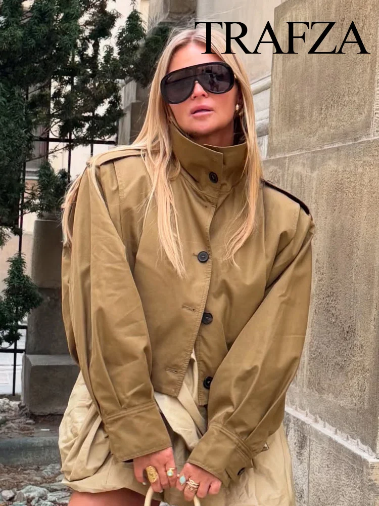 

HH Women's New Fashion Versatile Single Breasted Pleated Coat Female Chic Casual High Street Long Sleeve Short Jacket Mujer