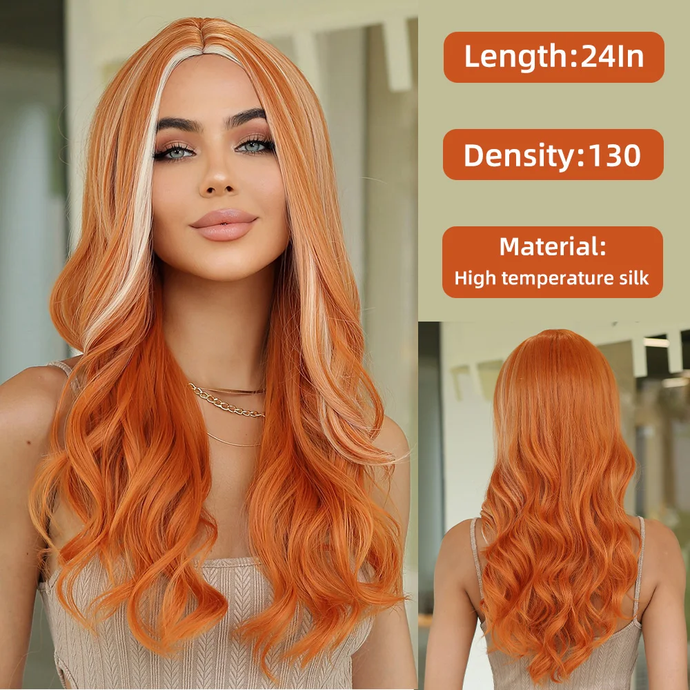 

New Lolita Temperament Wig Ladies Medium Wig Set Orange Pick Light Blonde Wig Long Curly Hair Big Waves Festival Cosplay Wig