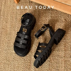BeauToday Gladiator Sandals Women Open Toe Ankle Metal Buckle Strap Genuine Cow Leather Slingback Summer Female Shoes 38199
