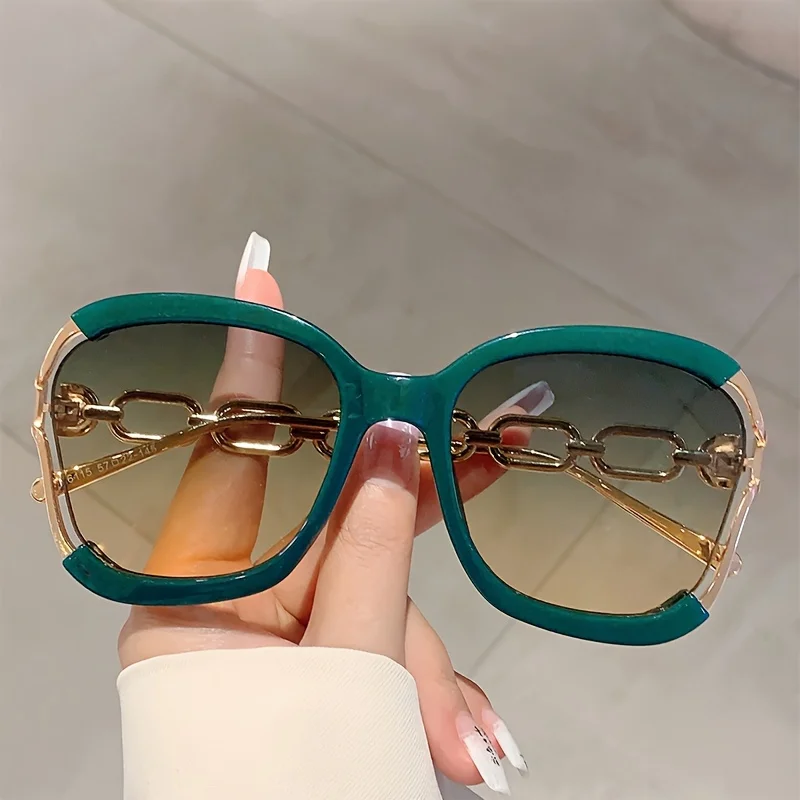 New Chic Square Fashion Glasses, Gradient Lens, Detachable Faux Pearl Chain - Trendy, Stylish for Streetwear & Party Accessory