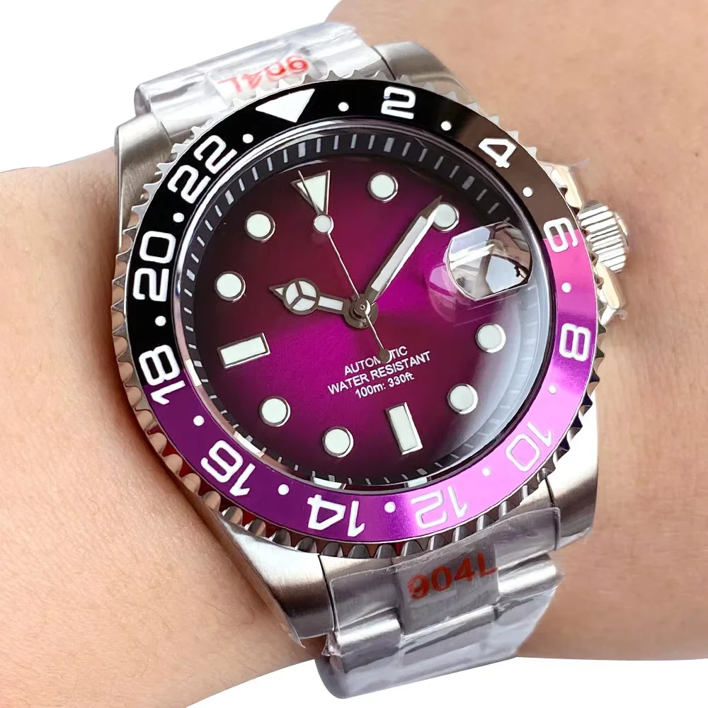 

Tandorio New Two Tone Gradient Red Sunburst 100m Waterproof NH35A Automatic Watch Sapphire Crystal Glass Red Black Ceramic Bezel