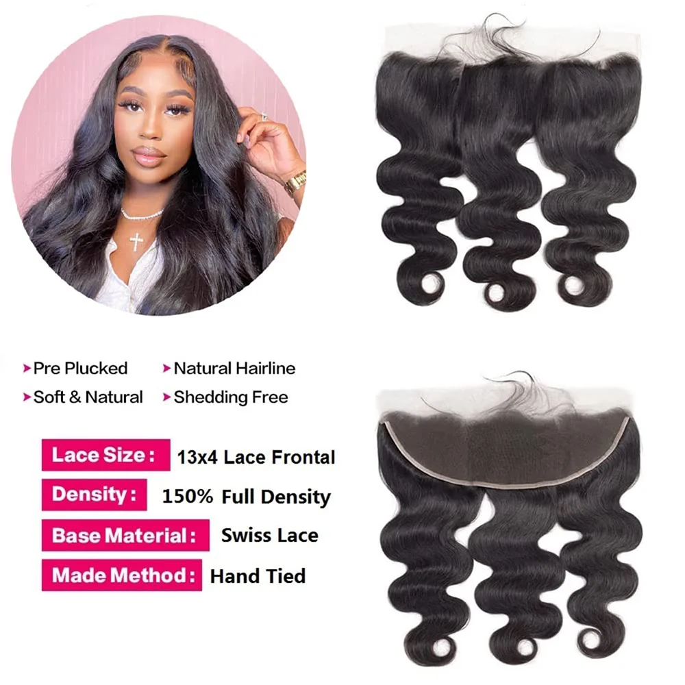 Mèches Body Wave brésiliennes naturelles pour femmes, extensions de cheveux humains, noir naturel 1B, 13x4, 100%