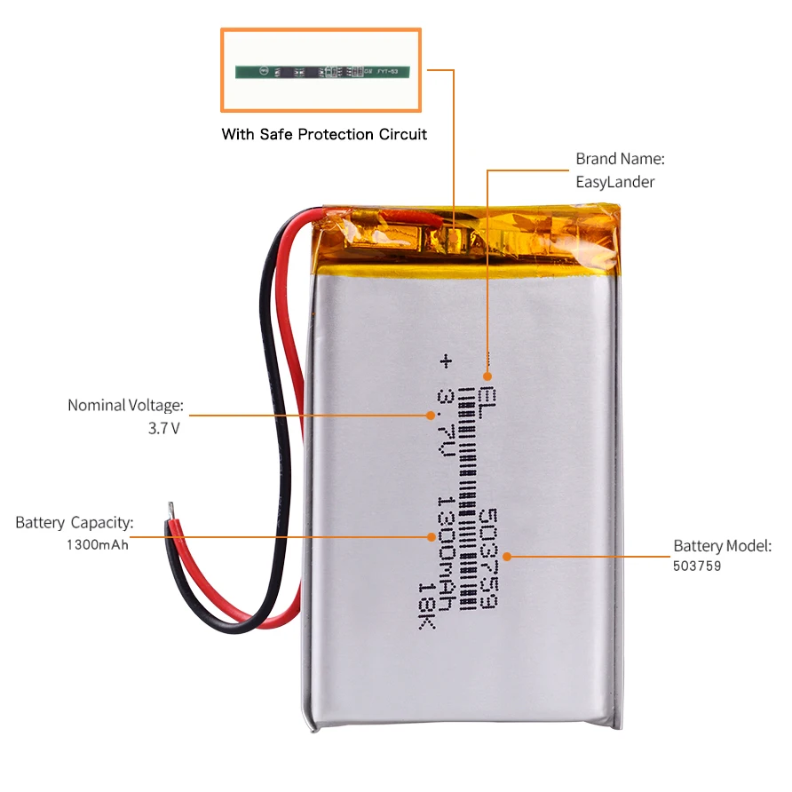 Variety Plugs 3.7V 503759 1300mAh Rechargeable Lithium Li-ion Polymer Battery for navigator MP3 GPS 053759