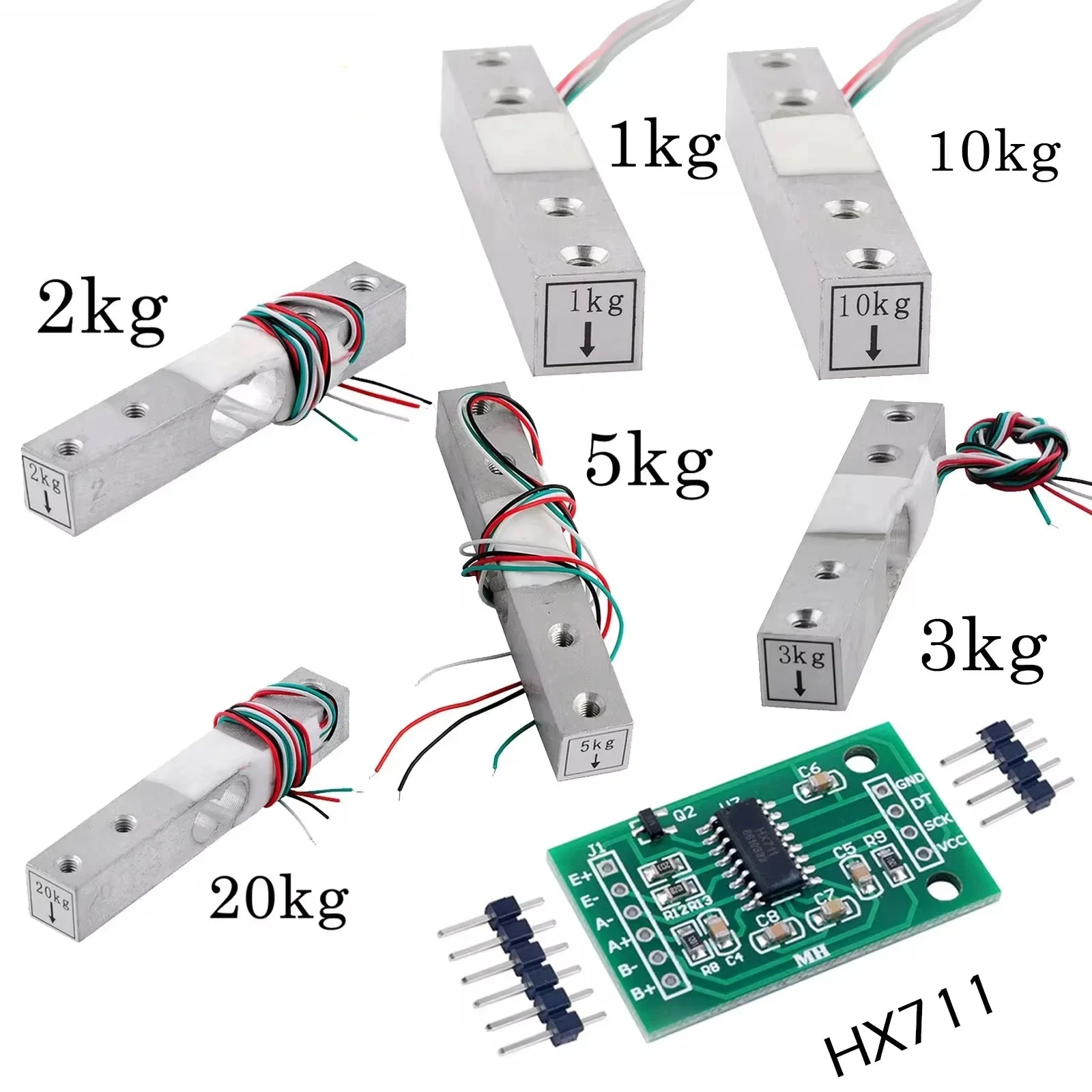 Load Cell 1KG 2KG 3KG 5KG 10KG 20KG HX711 AD Weight Sensor Module Aluminum Alloy Weighing Pressure Sensor Electronic Scale DIY
