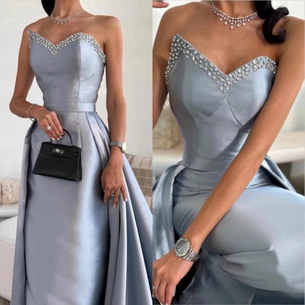 Customized Ball Matching Sizes Available Strapless A-line Party Dresses Anke Length Beading Skirts Charmeuse Evening Vestidos Pa