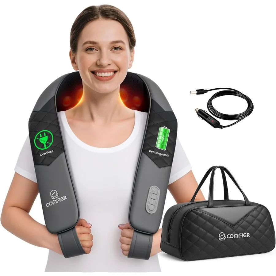 

Cordless Neck Massager with Heat for Deep Tissue Relief: Portable 3D Shiatsu Shoulder and Neck Massage Device with Rechargeable