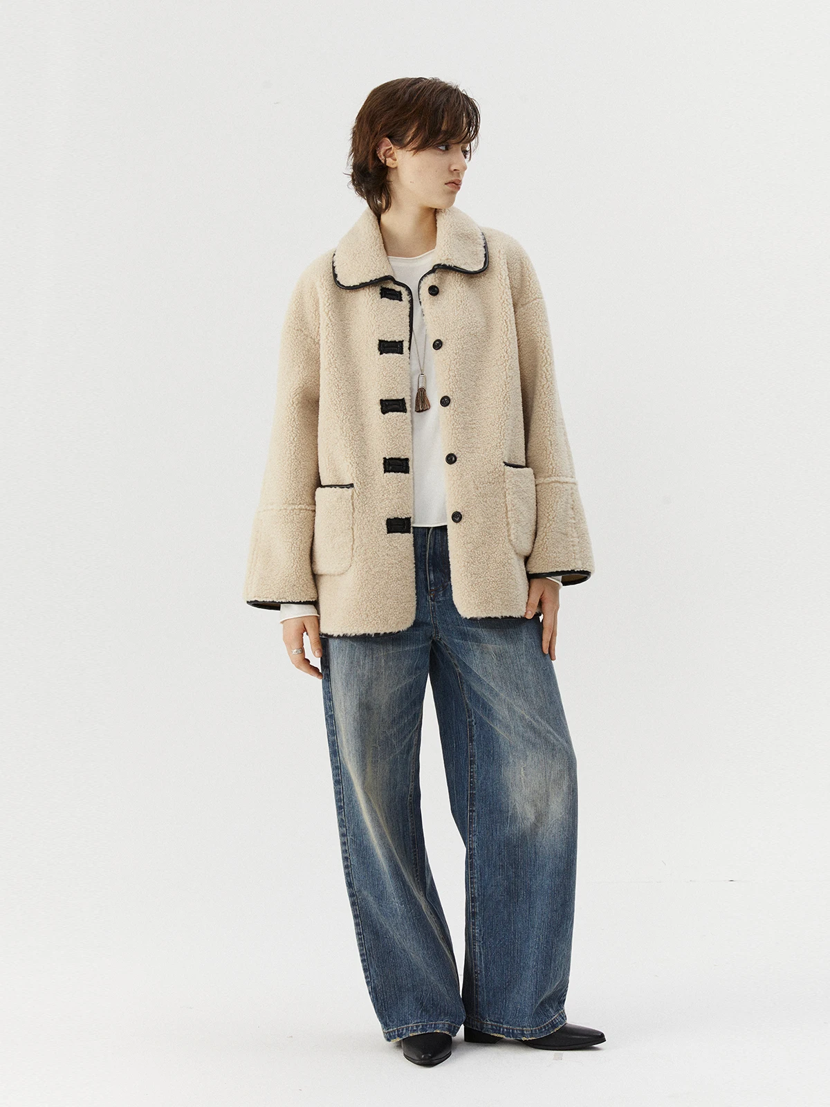 

INRM Retro Color Blo Large ket Collar Меховая кожаная куртка Женская теплая осенне-зимняя верхняя одежда из полиэстера Long Sve