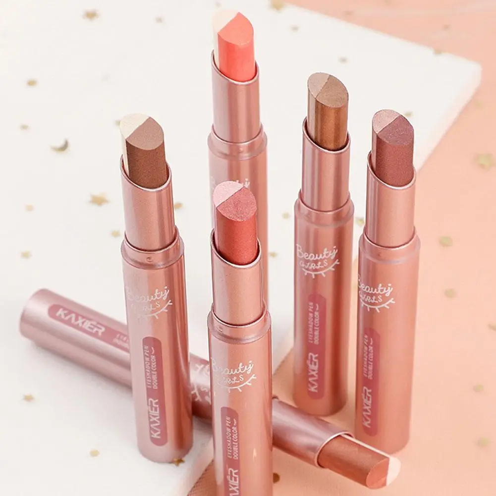 Waterproof Double Color Eye Shadow Stick - Gradient Sweat-proof Bicolor Shimmer Eyeshadow Pen Easy To Wear Beauty Makeup Tools