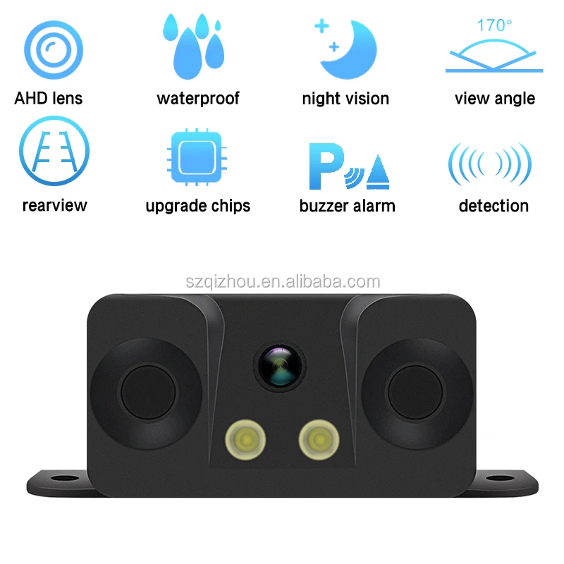 طقم مستشعر ركن السيارة العكسي 3 في 1 مع شاشة مقاومة للماء مقاس 7 بوصات وكاميرا احتياطية بنظام مضاد للتصادمات على شكل حرف U #4