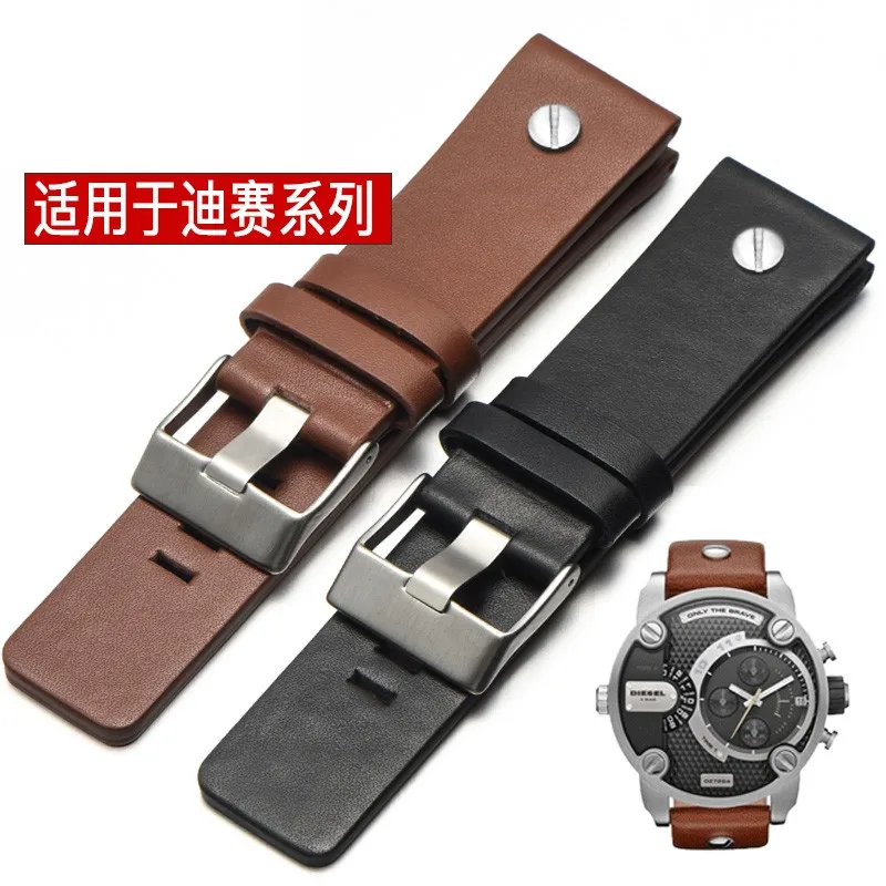 สายนาฬิกาหนังแท้สำหรับดีเซลหมุด Dz4323 1657 4318 DZ7312 DZ7257ผู้ชายสีขาวสีน้ำตาลสีดำสร้อยข้อมือ24 26 28 30