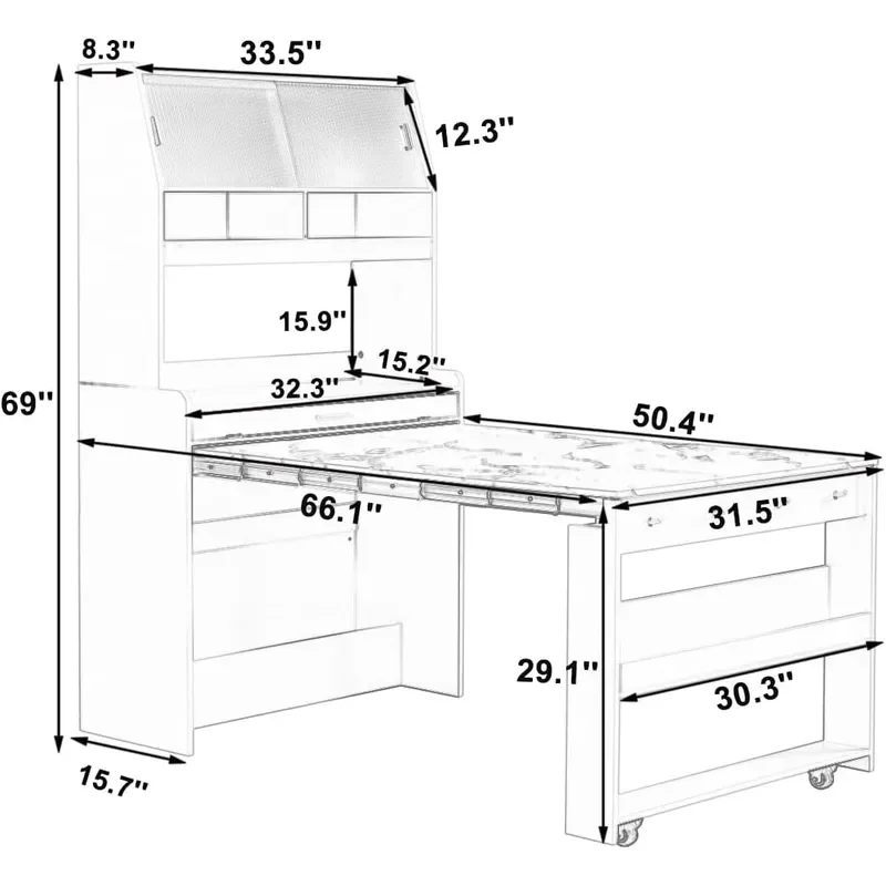 Sideboard Buffet Cabinet with Foldable Dining Table Multifunctional Cupboard with Storage Shelf and Hooks for Small Places