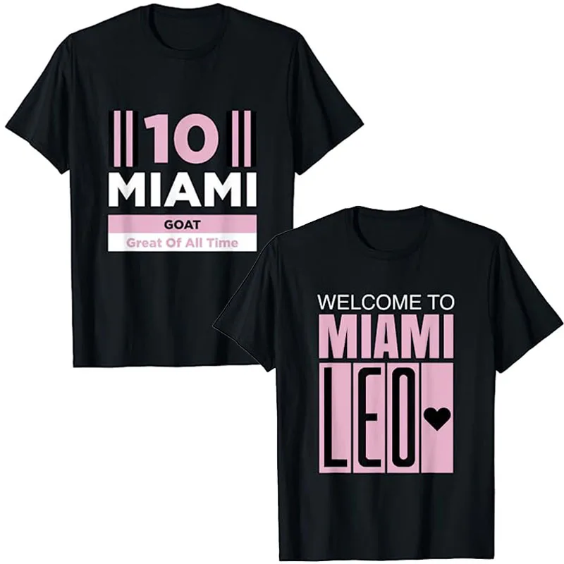 

Miami Leo 10 GOAT T-Shirt Funny Football Lover Sports Tee Top Short Sleeve Letter Print Graphic Outfit Soccer Fans Clothes Gifts