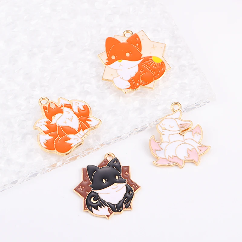 10Pcs Turtle Rabbit Fox Cat Enamel Animal Pendant for Women's Necklace Keychain DIY Jewelry Making Charm Accessories Wholesale