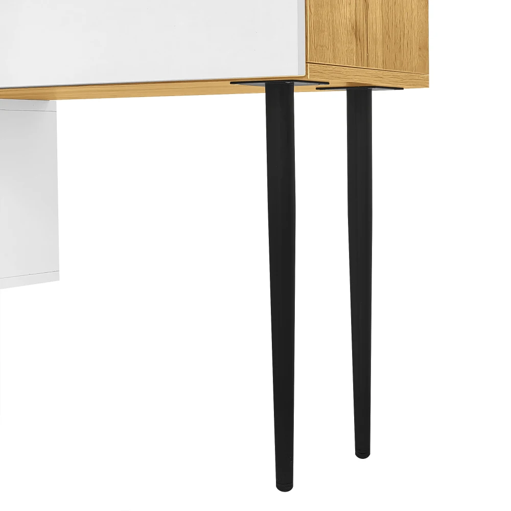 Moderner TV-Schrank mit verstellbarer Länge, Holzoptik + weiß matt, schwarze Metallbeine, multifunktionale Wohnzimmermöbel – Detail 20
