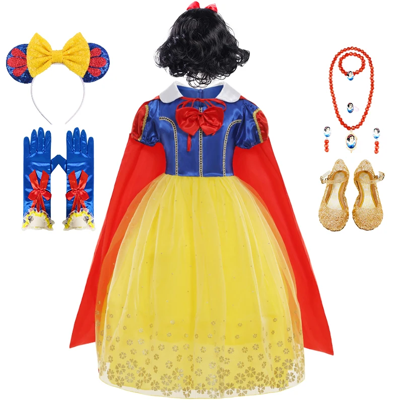 

Christmas Fantasia Girls Long Snow White Princess Dress with Cloak Halloween Child Masquerade Snow Queen Party Cosplay Costume