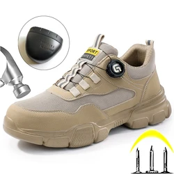 Summer men Safety Shoes breathable Work Sneakers Steel Toe shoes Rotating button Indestructible shoes Light Protection Shoes