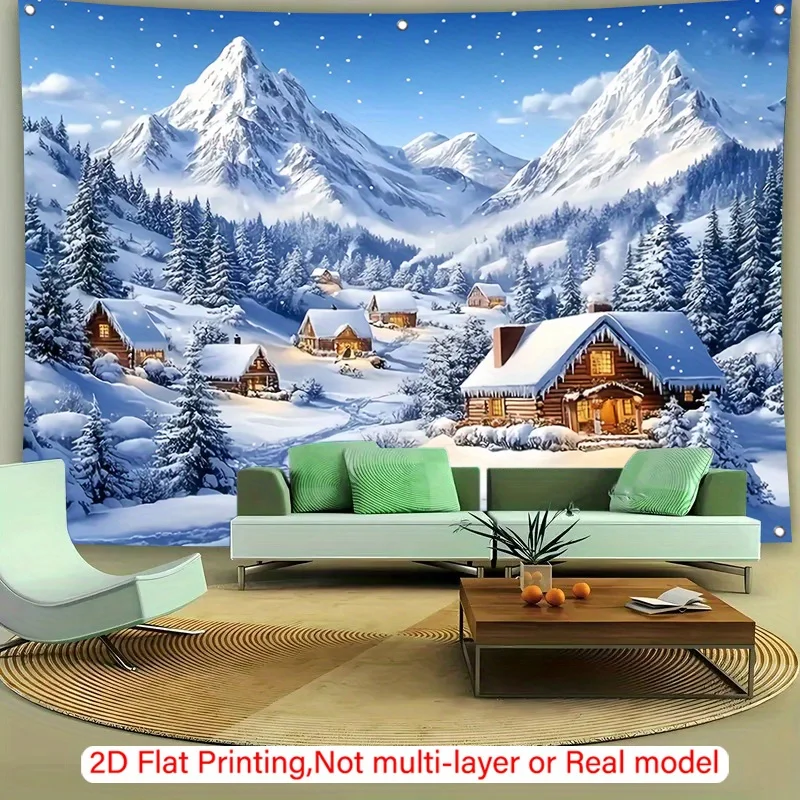 1pc Winter Wonderland Tapestry - Snowy Mountain & Cabin Scene, Polyester Wall Hanging for Living Room or Bedroom, Perfect for Th