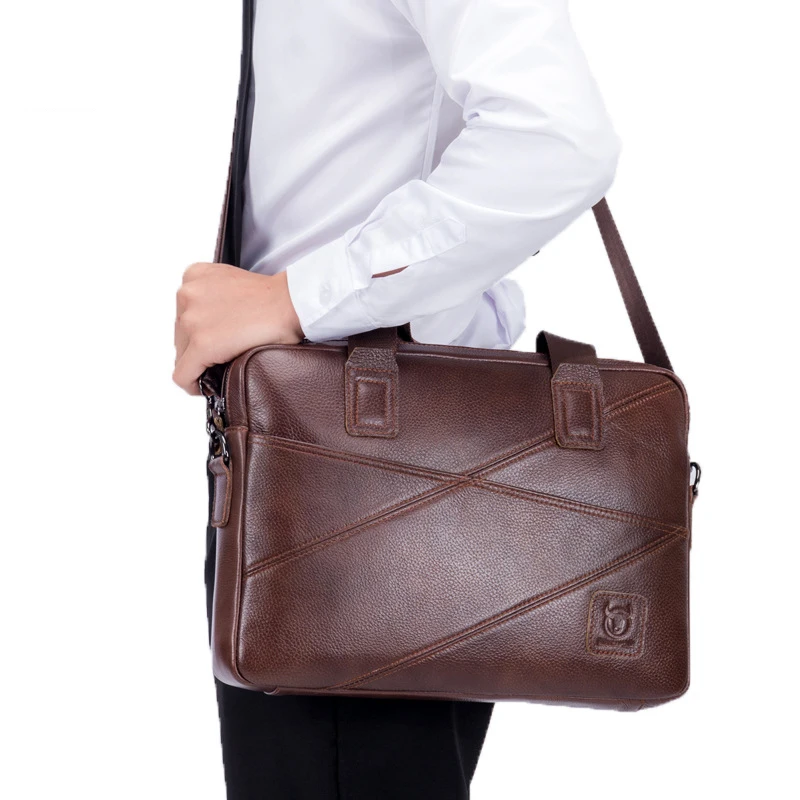 New Men\'s Cowhide Briefcases Cow Leather Business Handbag High Quality Leather Shoulder Bags Gift Leisure Laptop Bag A2G0403