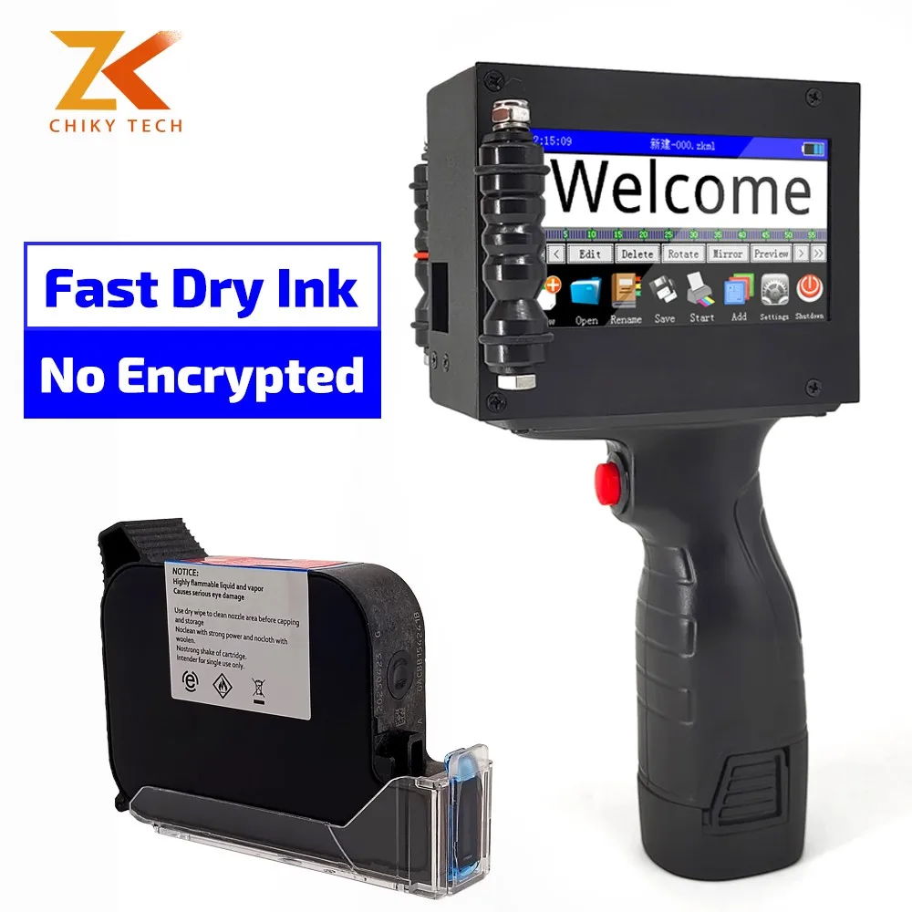 

CHIKY ZK1680 Upgraded Handheld Inkjet Printer Gun Any Surface 16.8V 600dpi 12.7mm Portable Intelligent Logo Fast Dry