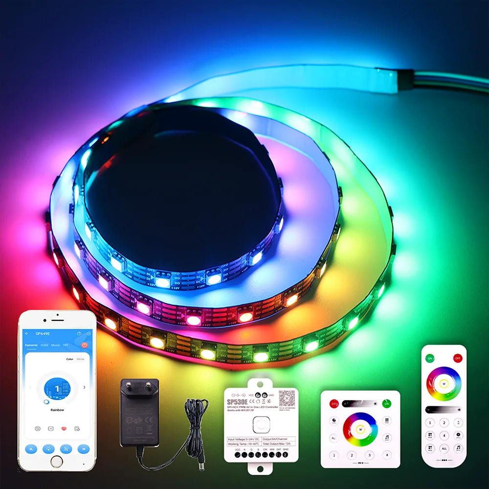 RGB Color LED Strip WS2815 IC 12V Bluetooth WiFi Alexa Music Controller Kit Addressable Dream Color Flexible LED Light for Home