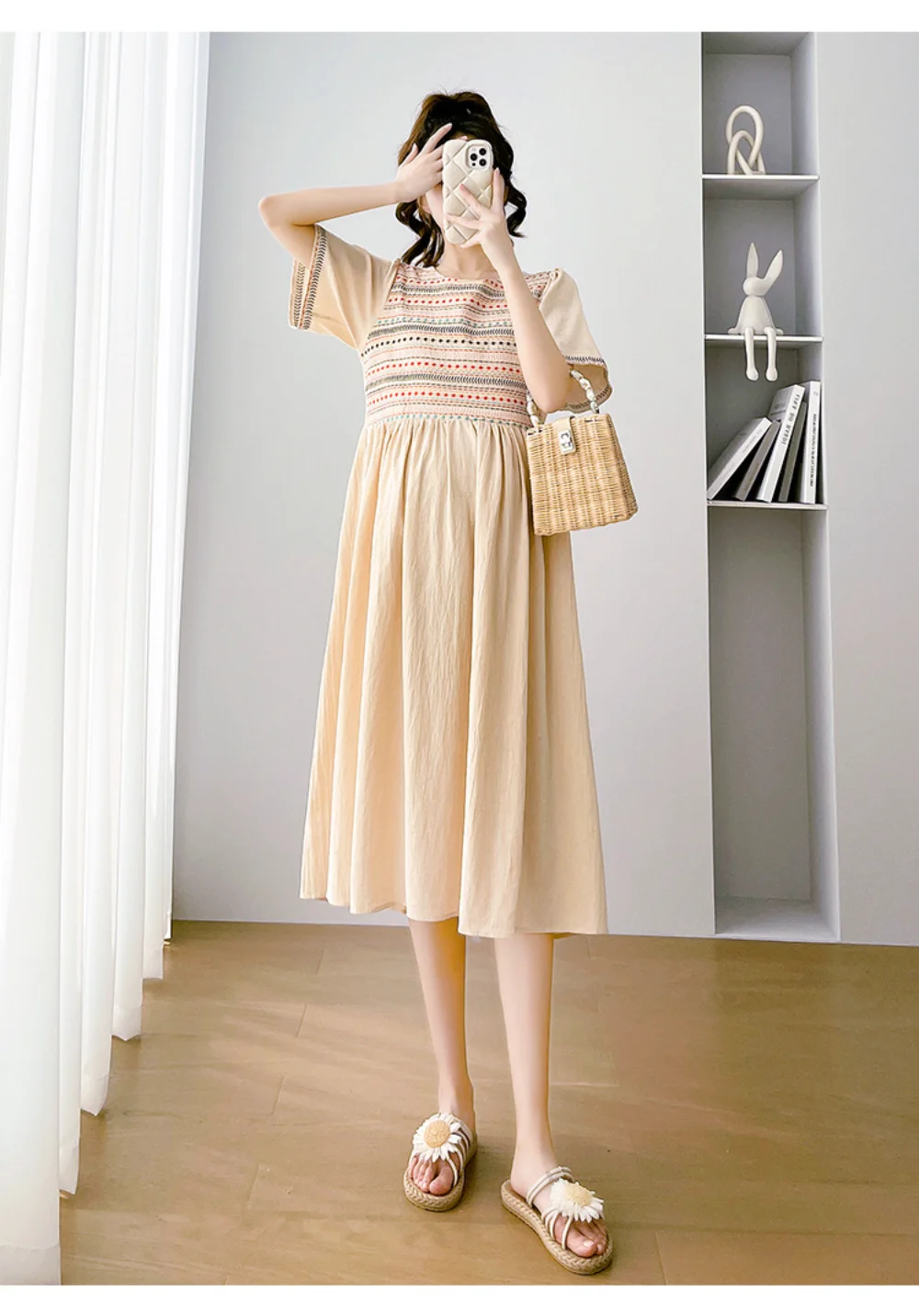 pregnancy photoshoot dress 2024 Summer short Sleeve Pleated Dress Sweet Pregnant Women clothing Maternity Dress Cute vestidos