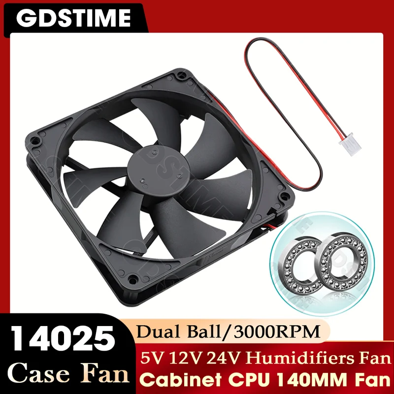 

Gdstime 140mm Fan 24V 12V 5V Cooler 140*25MM Case CPU Fan 14025 Radiator Fan for Home Mechanical Equipment,Humidifiers Cooling