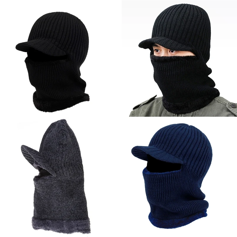 Winter Knitted Balaclava Hat Warm Cycling Face Covering Winter Warmer Fleece Lining Hat Neck Gaiter for Adults Outdoor