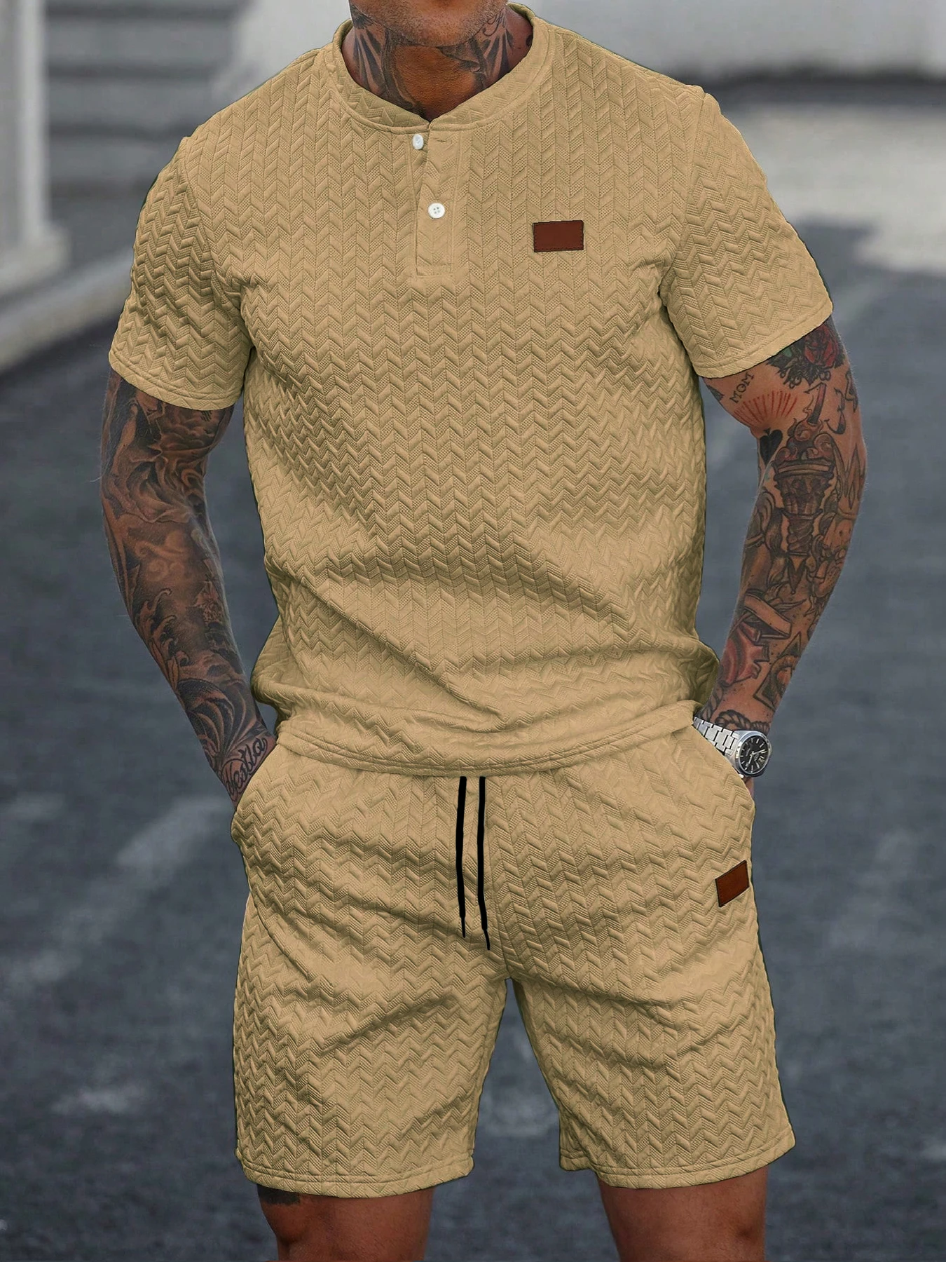 New Summer Casual Sports Shorts: Featuring a knitted, slightly stretchy jacquard design, these solid-color shorts offer a simple - view 3
