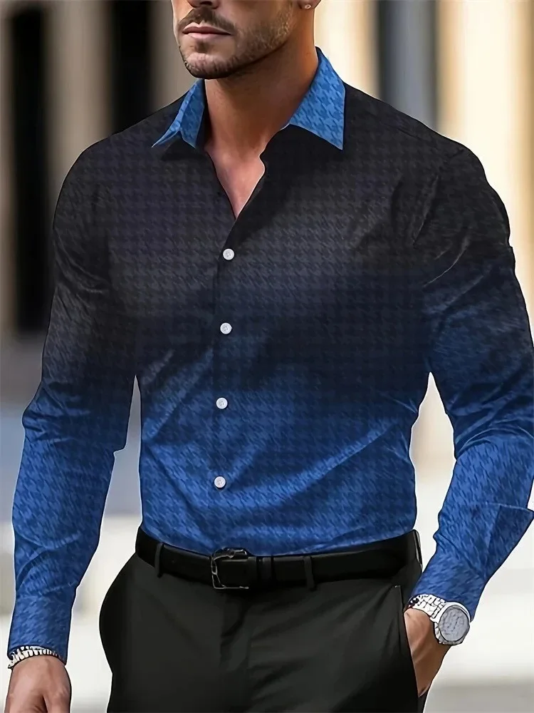 

Men's Fashionable Casual Long Sleeved 3D Printed Shirt Breathable Top Gradient Casual Business Shirt Full Sleeved Collar