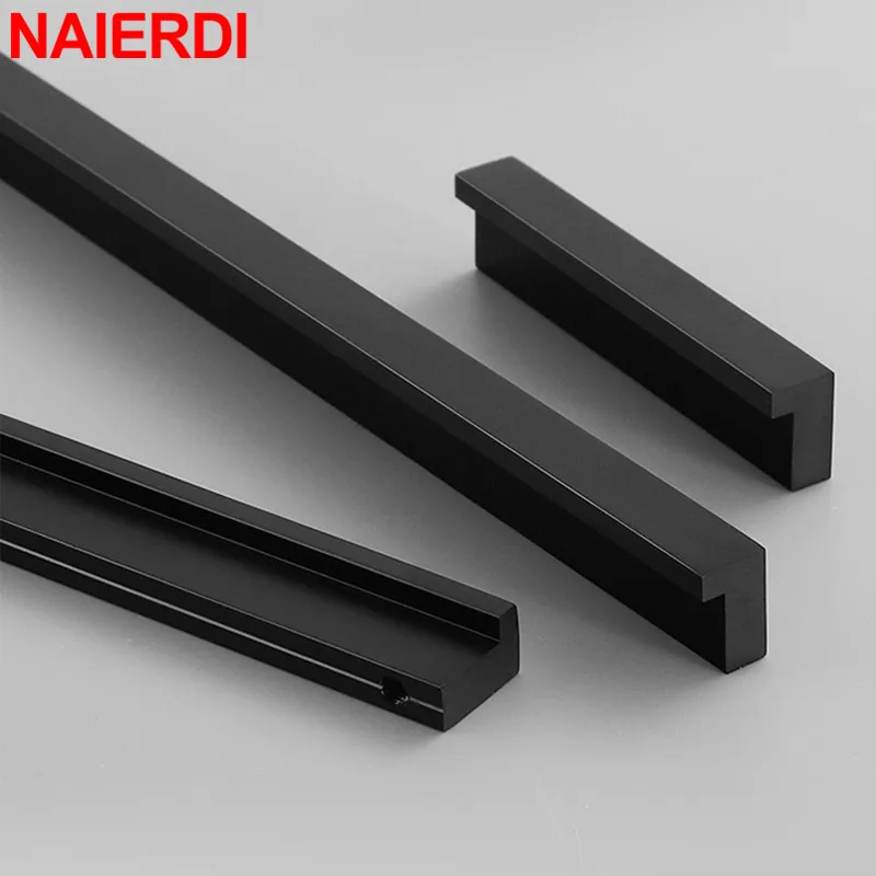 NAIERDI T Bar Long Cabinet Handles Black Gold Aluminum Alloy Kitchen Cupboard Pulls Furniture Handle Drawer Knobs Hardware