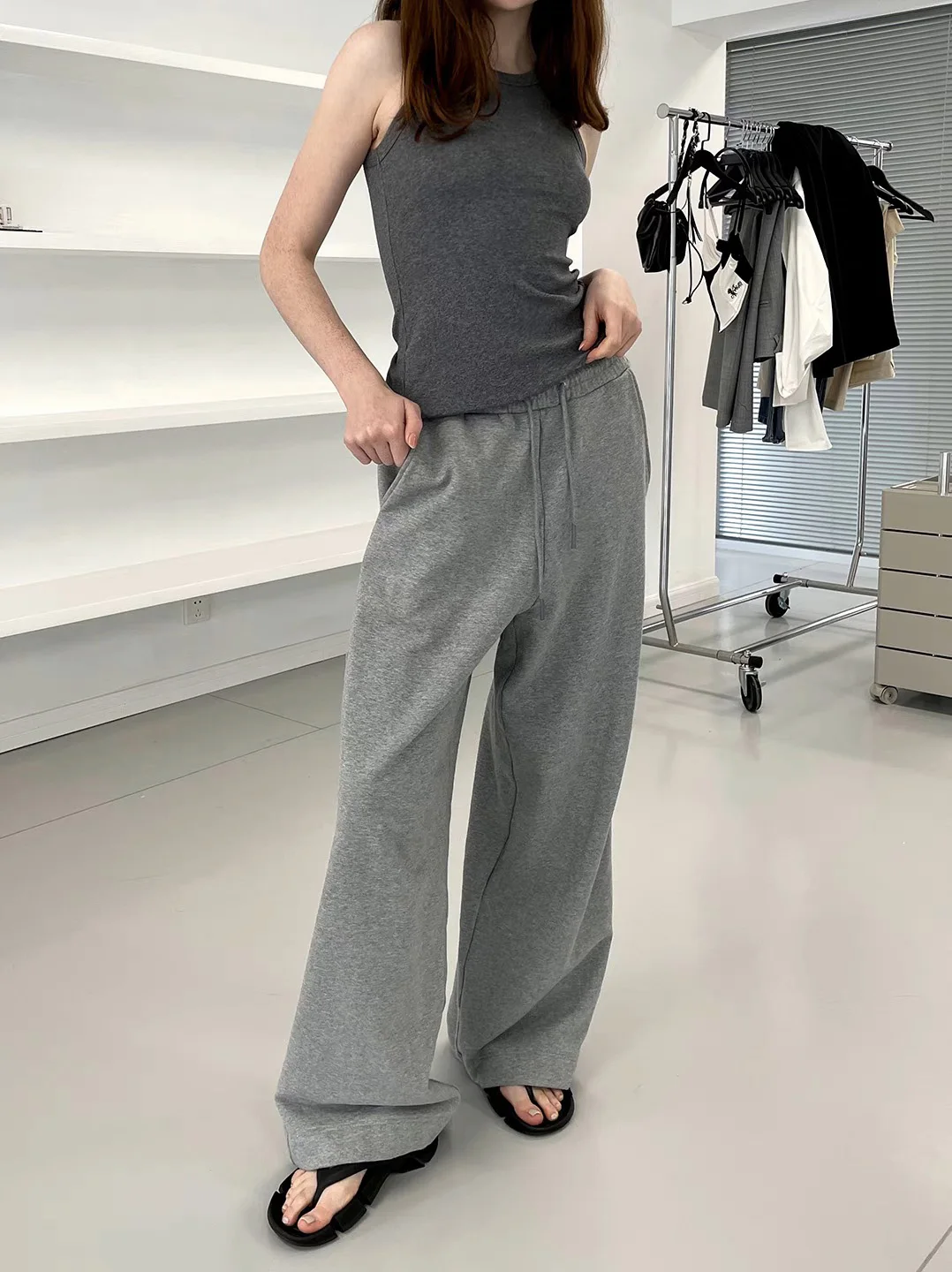 

Весенне-летние спортивные брюки P04, прямые, из 100% хлопка, с завышенной талией, длинные, оригинальные, женские.