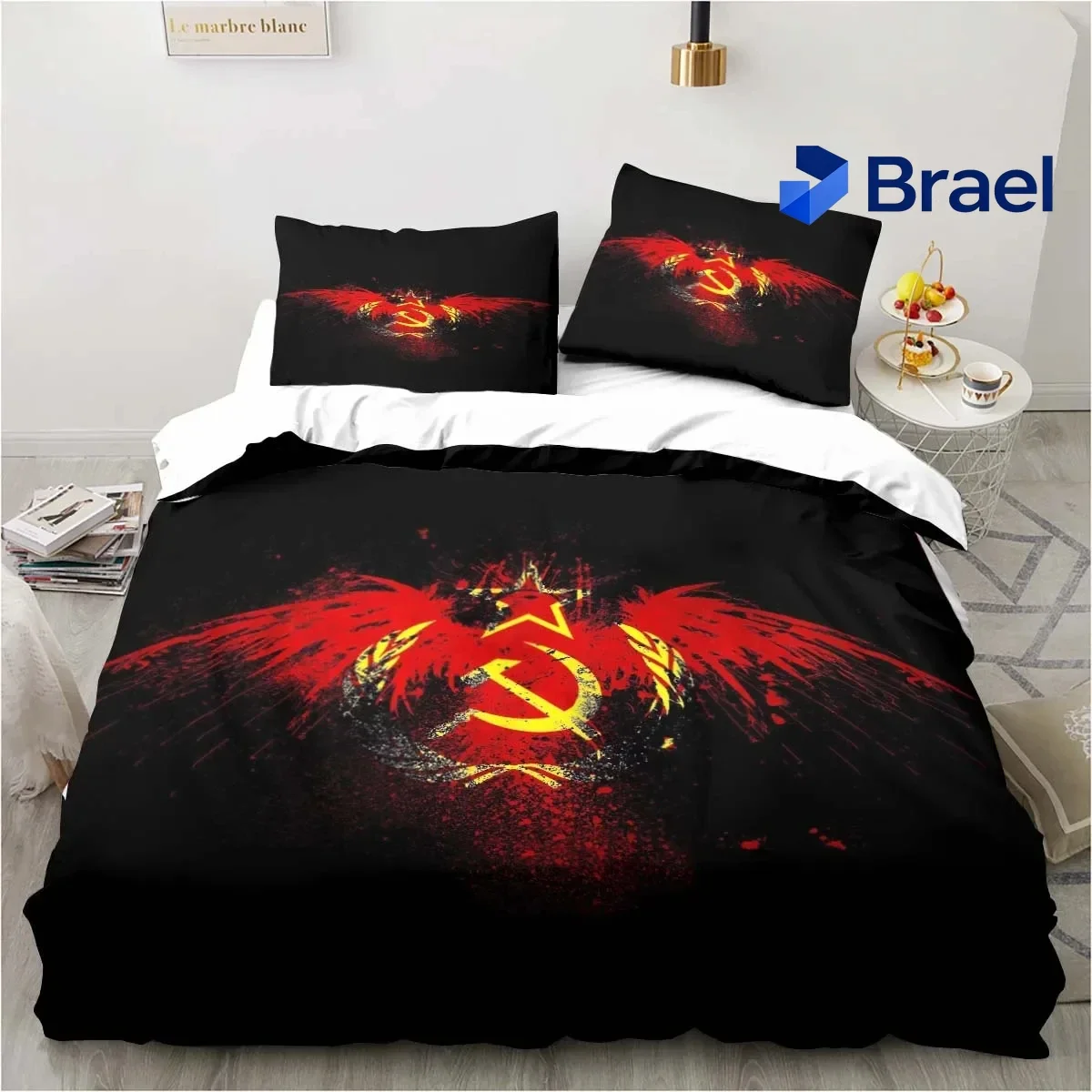 Exquisite Red Soviet Socialist Republic USSR Flag Bedding Set,Duvet Cover Bed Set Quilt Cover,King Queen Twin Size Boys Girls Ad
