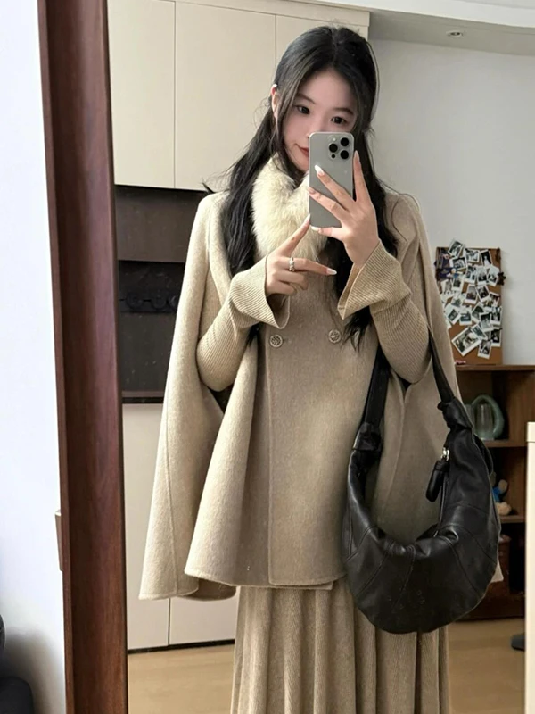 

Двусторонняя куртка-пальто с меховым воротником для женщин, теплая зимняя, для повседневной носки, в корейском стиле, без бренда
