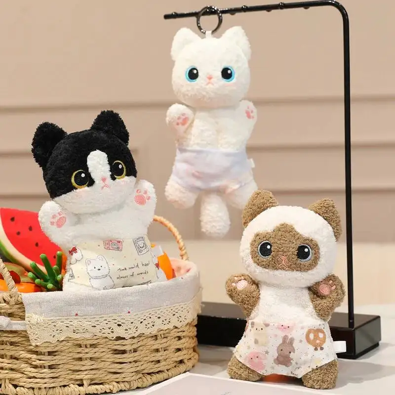 20cm Decompression Bean Bag Pants Kitten Plush Toy Cute Cat Wear Diapers Plush Pendant Backpack Decor Kid Birthday Gift