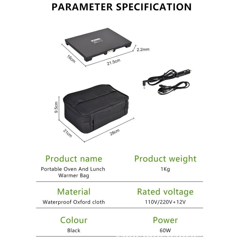 

Portable Car Lunch Box with 12V Heating and Dual Power Supply for Food Warming and Insulated Thermal Picnic Bag
