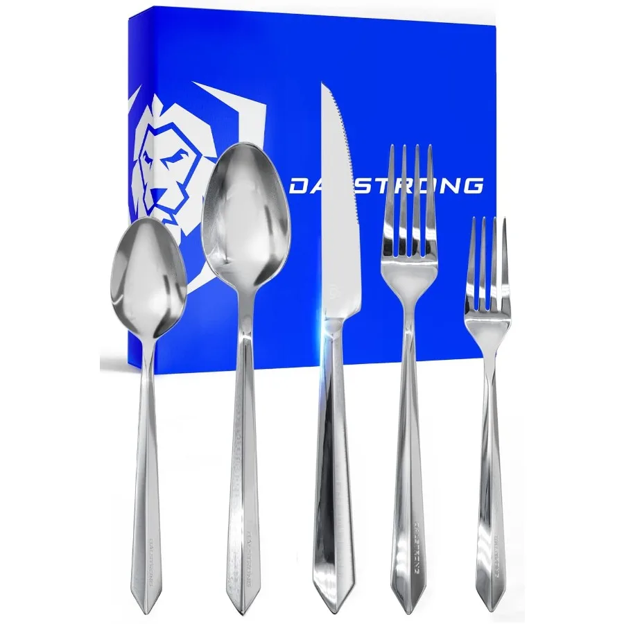 

Набор столовых приборов, 20 предметов, столовое серебро, обеденный нож, обеденная вилка, обеденная ложка, десертная вилка, десертная ложка, высокий углерод, нержавеющая сталь