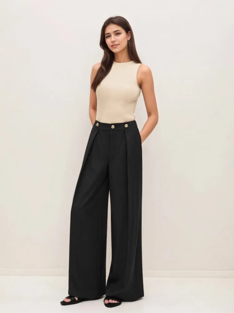 

Women's Casual Solid Wide Leg Pants Autumn Fashion Pants High Waist Loose Wide Legs Trousers Female Straight New Trousers 2025