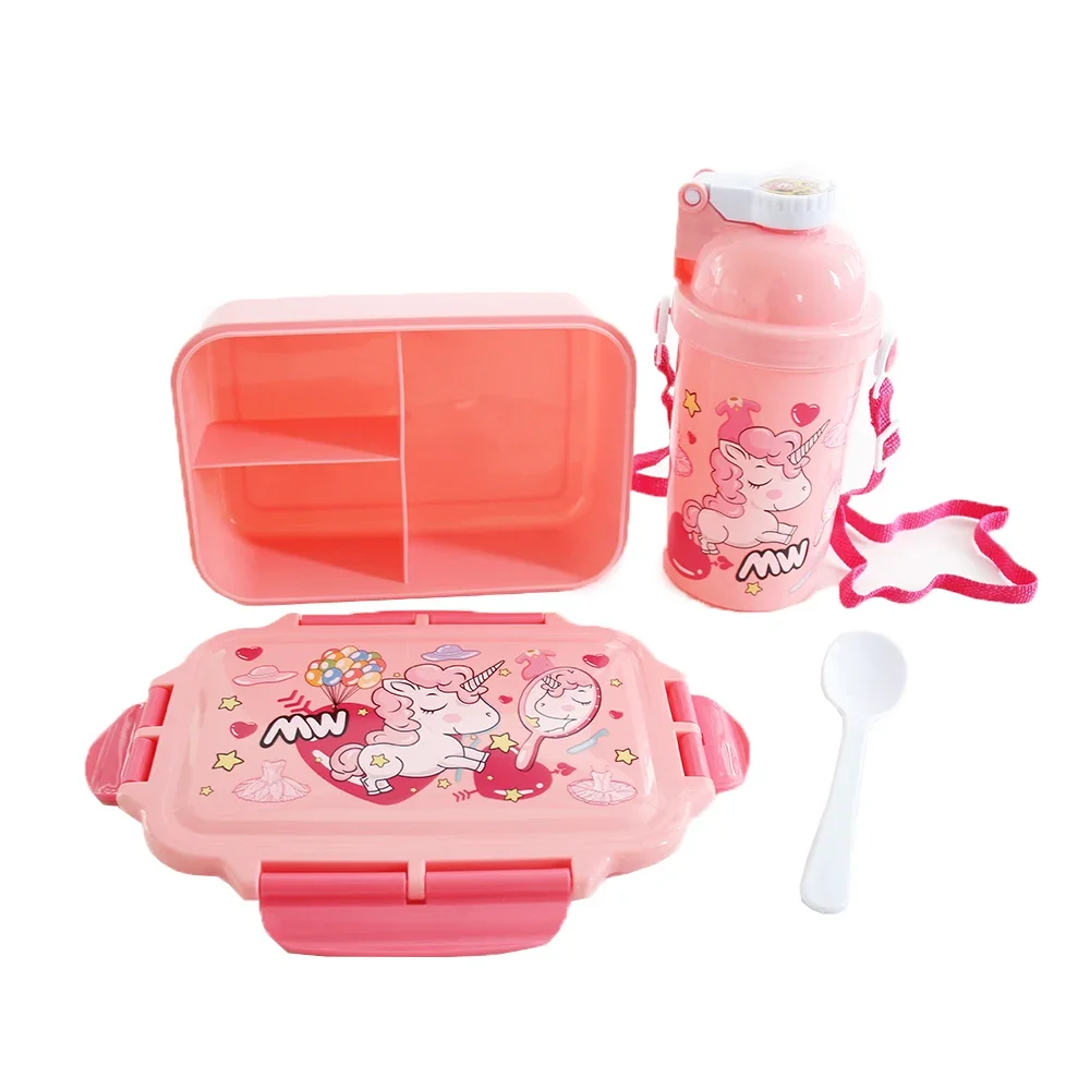 Unicorn Bento Lunch Box Water Bottle for Kids Girls Boys Children School Kindergarten Mini Snack Sandwich Food Container