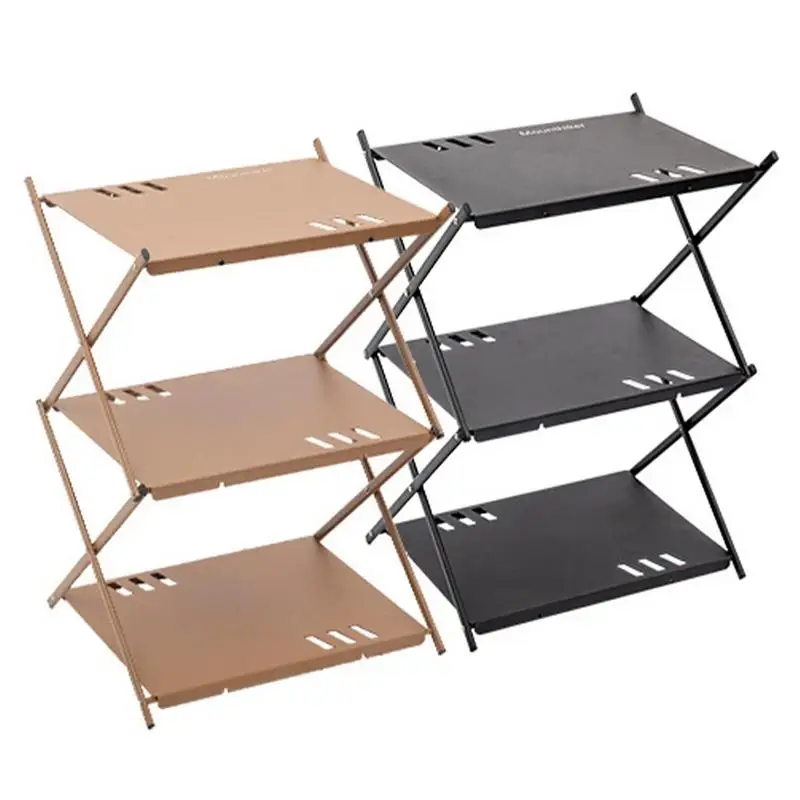 

Camping Foldable Shelf Rack 3 Tier Heavy Duty Storage Rack Portable Folding Metal Organizer Shelves Table Picnic BBQ Storage