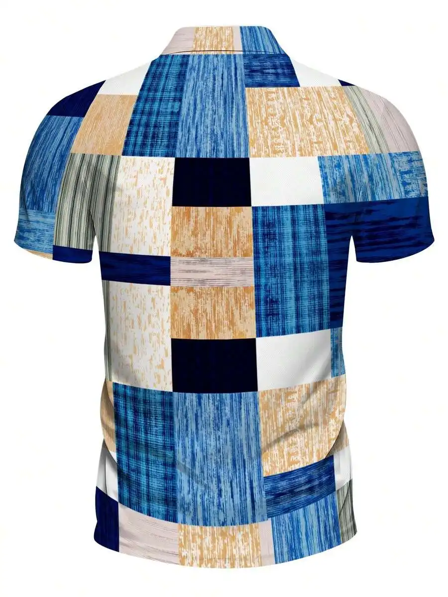 

Mens Casual Shirt 3D Print Loose Fit Breathable Summer Blue White Beige Patchwork Plaid Design