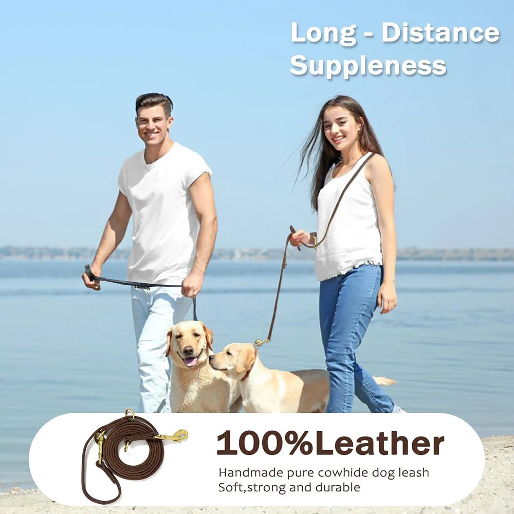 Multi Function Leather Dog Leads Hands Free Dog Running Leash Genuine Leather Dog Double Leash for Walking Two Dogs Pet Supplies view 5