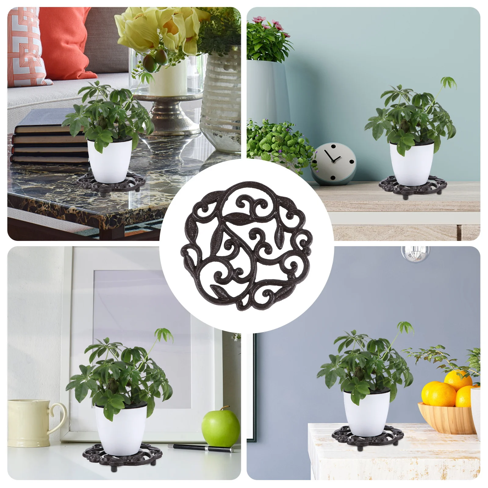 

Cast Iron Flower Pot Stand Anti-Slip Heat Resistant Plant Pot Mat Floor Protector For Indoor Outdoor Rustic Design Durable