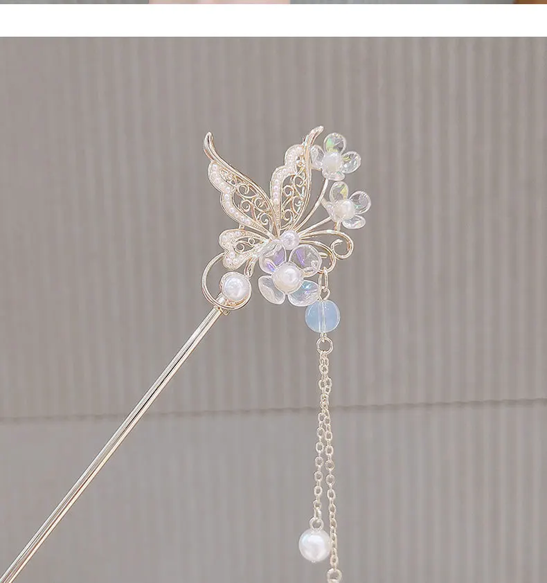 Schmetterlings-Temperament, alter Stil, schwankende Haarnadel, Quaste, Haarschmuck – Detail 7